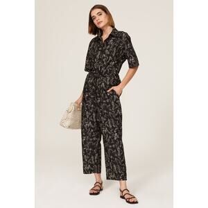Thakoon Botanical Floral Print Cotton Silk Utility Jumpsuit Black Size Medium
